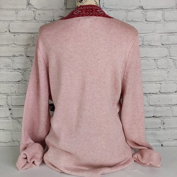 'ELLOS' TIE~WAIST CARDIGAN WRAP AZTEC CONTRASTING TRIM SOFT, ADJUSTABLE SWEATER - Picture 3 of 15